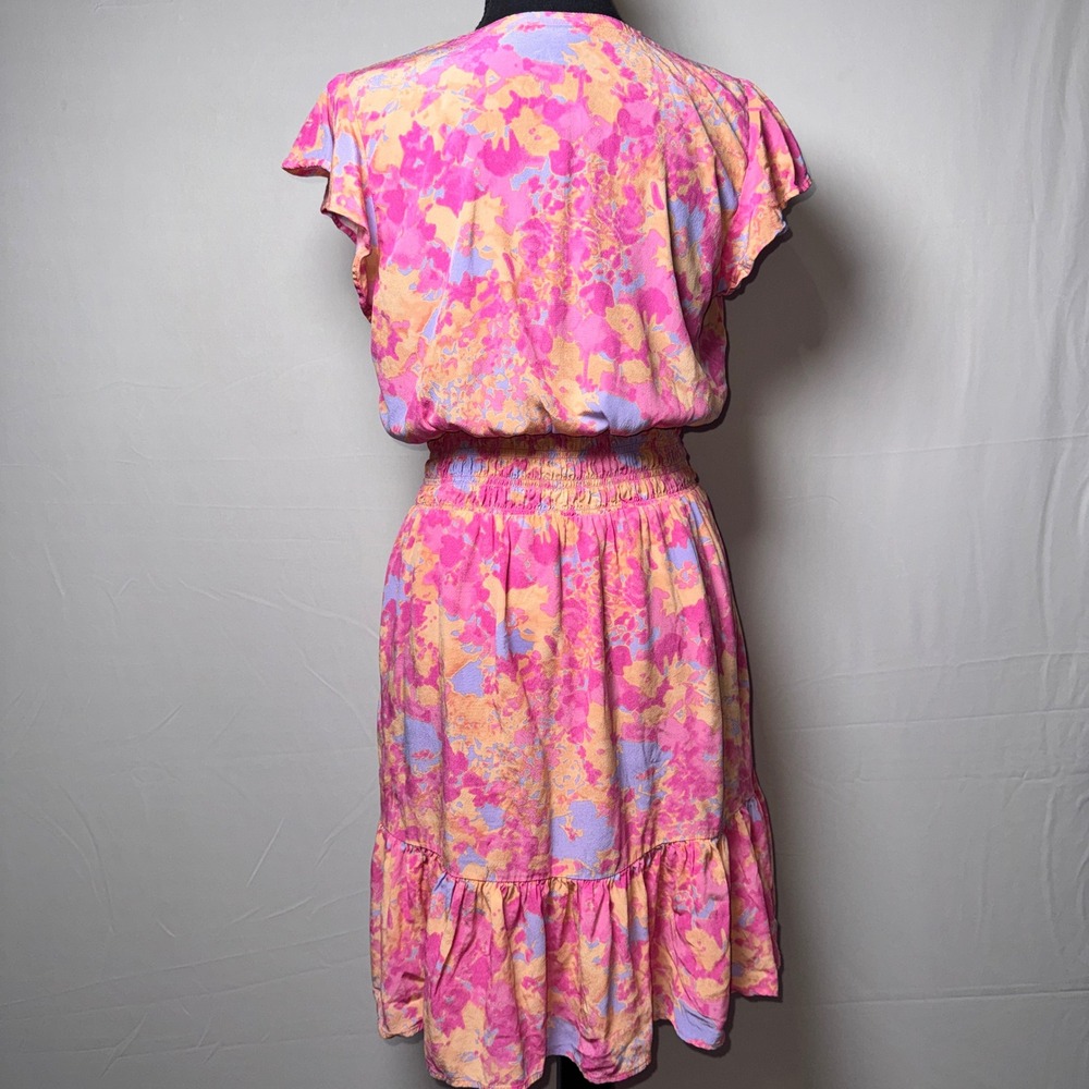 Rails Jasmine Pink Floral Abstract Smocked Waist V-Neck Mini Dress XS - Picture 4 of 12